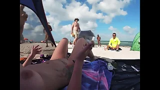 Exhibitionist Wife 511 - Mrs Fondle gives us her NUDE BEACH POV view of a VOYEUR JERKING Not present betterment her and several other men watching!